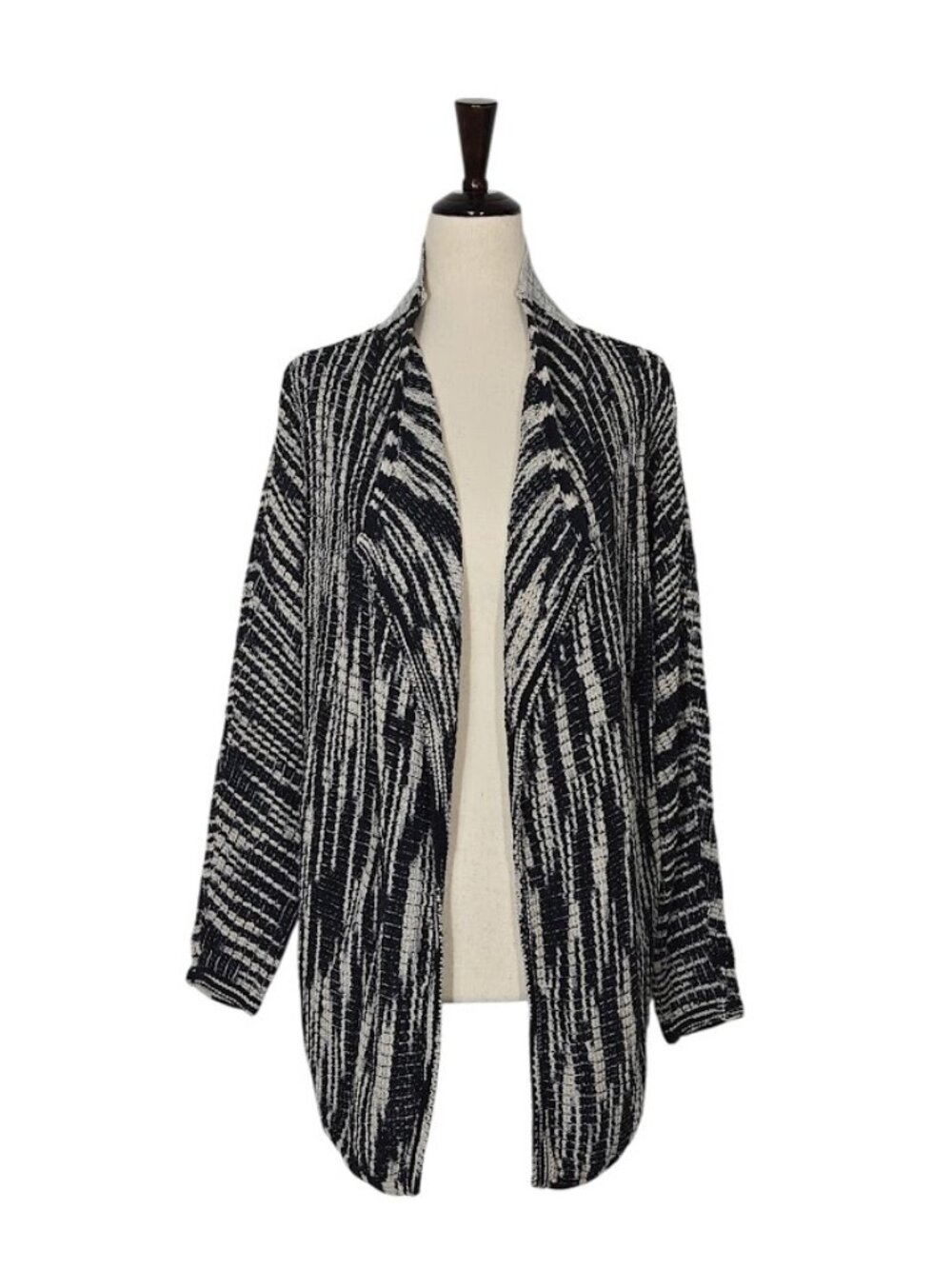 NIC + ZOE Petite Small Black Beige Textured Open Front Knit Cardigan Jacket NWT